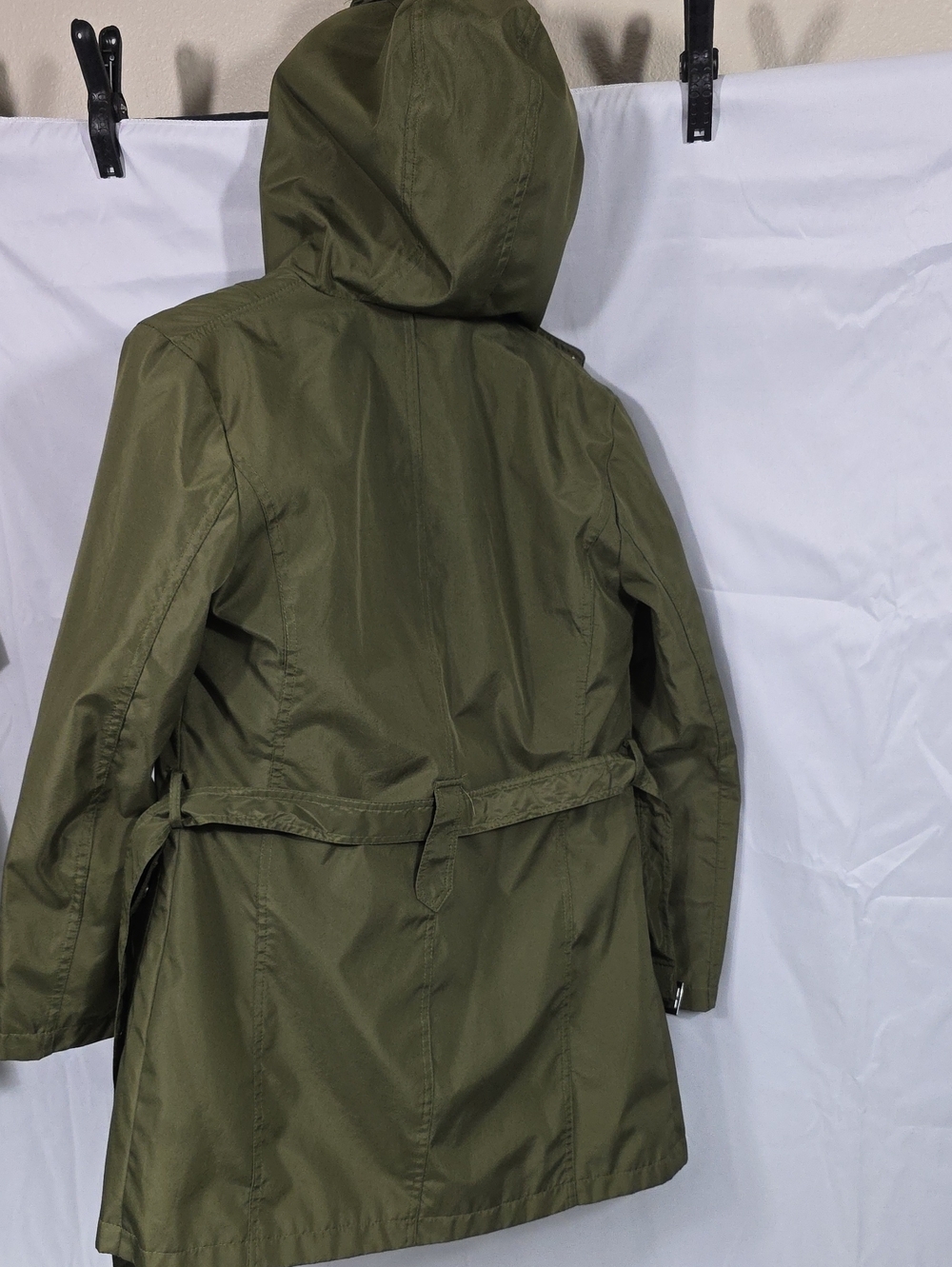 Womens Olive Green Hooded Parka Jacket w Faux-Fur Lining Size Medium (W45) - Picture 3 of 7